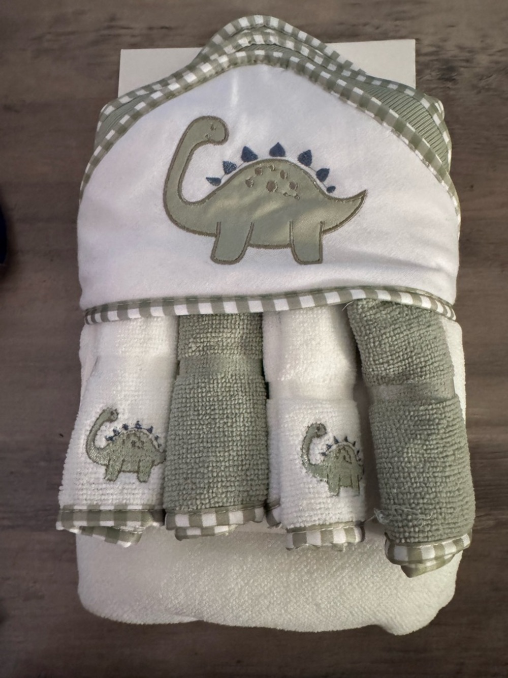 Green Dino Hooded Towel and Washcloth Set - Baby Bath